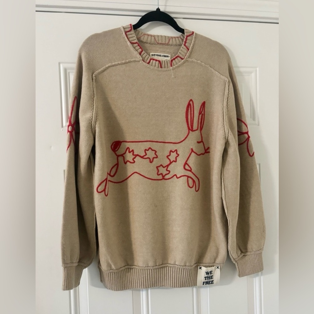 Free People We The Free Graphic Crewneck Sweater Embroidered Bunny Size … - Picture 14 of 15